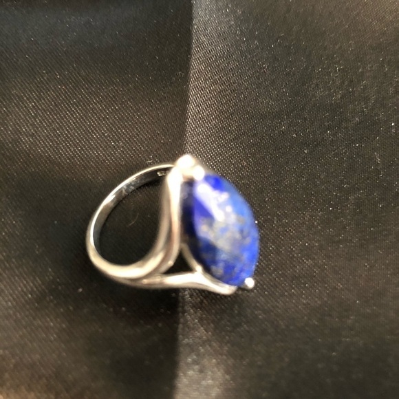 Blue Lapis Lazuli Marquise Solitaire Sterling Silver - Picture 2 of 4